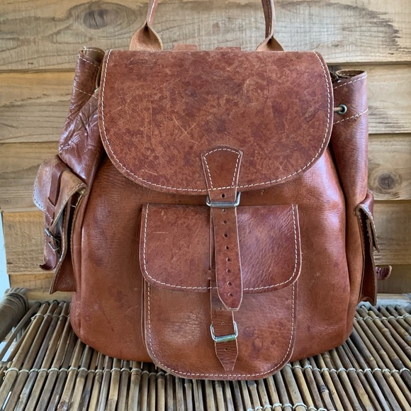 Vintage Hand Crafted Rugged Leather Backpack Book Bag - Picture 7 of 16